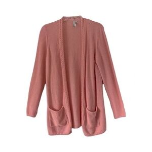 Sahalie | Peach Open Front Long Sleeve Linen Blend Boyfriend Cardigan, Small